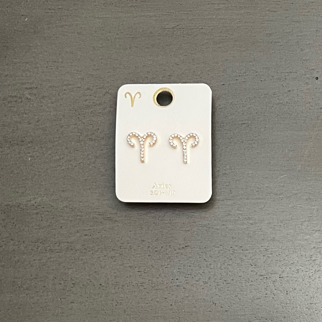 Aries Astrological Zodiac Sign Ram Crystal Gold Earrings Mar 21 - Apr 19